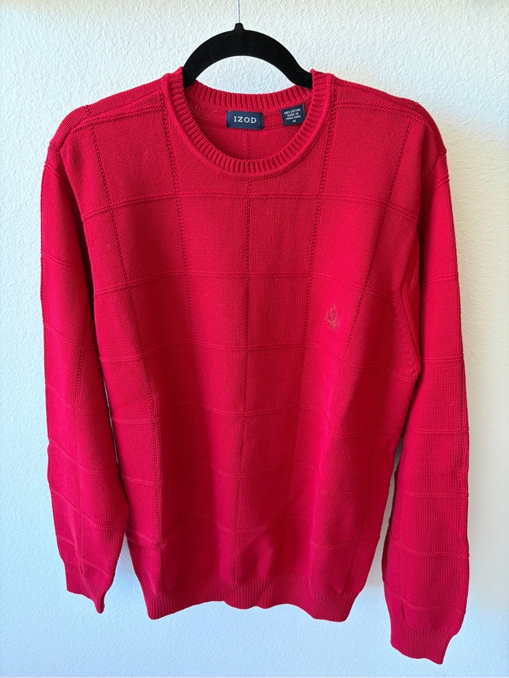 Izod Men's Bright Red Textured Crewneck Sweater